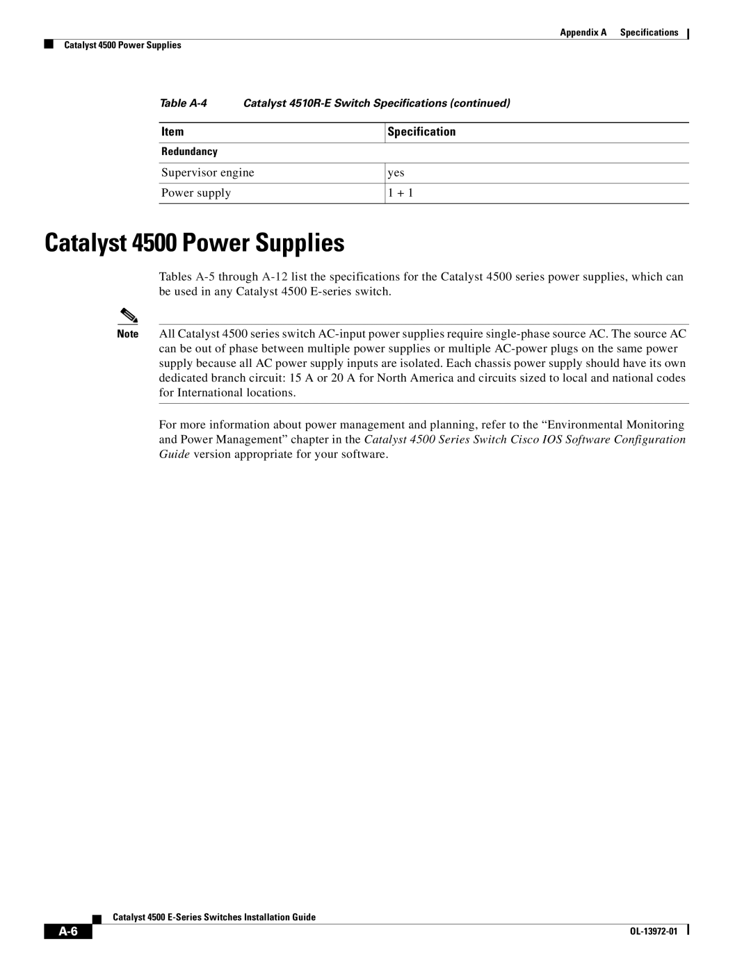 Cisco Systems WSUPOE12VPSPL, 4500 E-Series manual Catalyst 4500 Power Supplies 