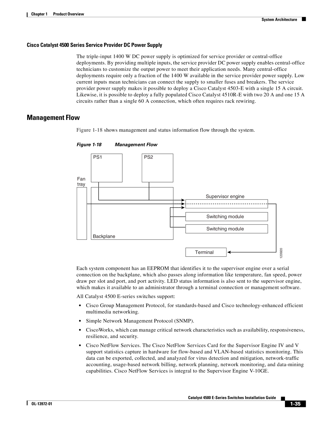 Cisco Systems 4500 E-Series, WSUPOE12VPSPL Management Flow, Cisco Catalyst 4500 Series Service Provider DC Power Supply 