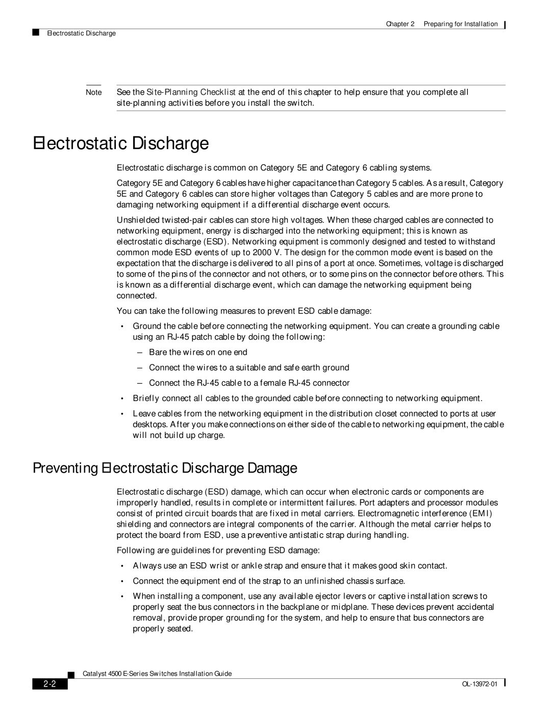 Cisco Systems WSUPOE12VPSPL, 4500 E-Series manual Preventing Electrostatic Discharge Damage 