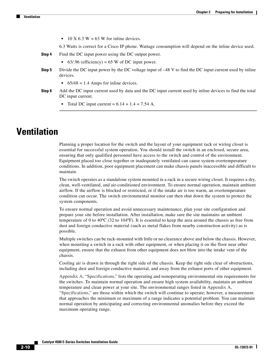 Cisco Systems WSUPOE12VPSPL, 4500 E-Series manual Ventilation 