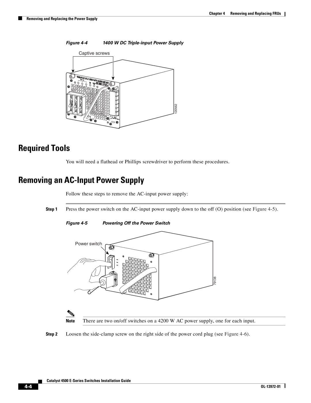 Cisco Systems WSUPOE12VPSPL, 4500 E-Series manual Required Tools, Removing an AC-Input Power Supply 