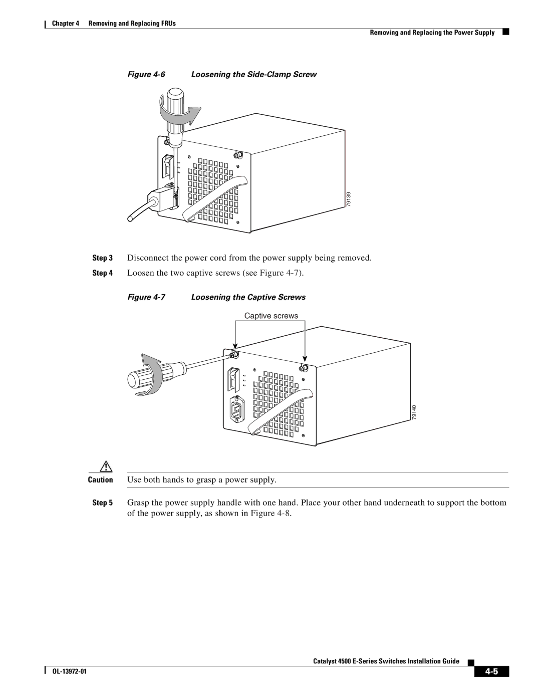 Cisco Systems 4500 E-Series, WSUPOE12VPSPL manual Loosening the Side-Clamp Screw 