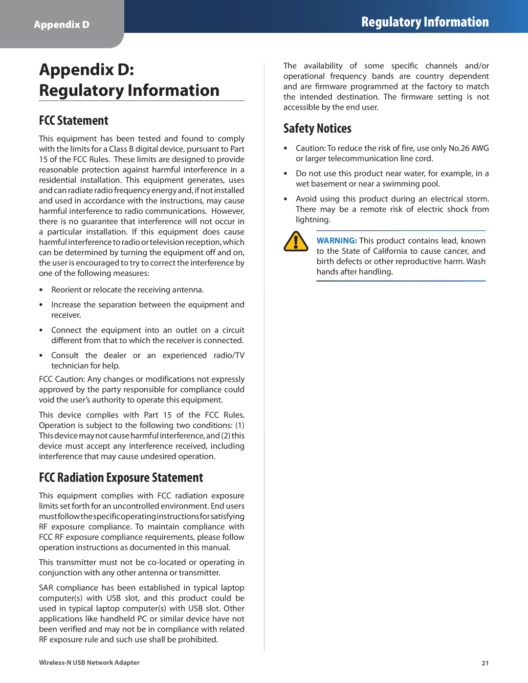 Cisco Systems WUSB300N manual FCC Statement, FCC Radiation Exposure Statement, Safety Notices 