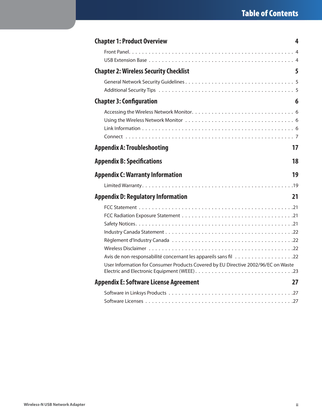 Cisco Systems WUSB300N manual Table of Contents 