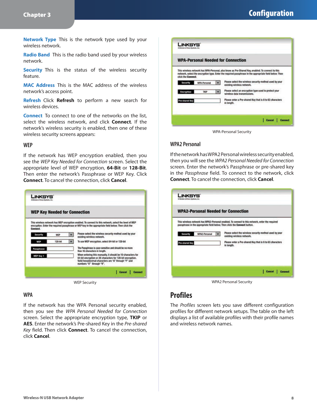 Cisco Systems WUSB300N manual Profiles, WPA2 Personal 