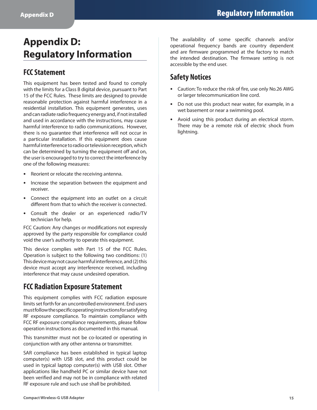 Cisco Systems WUSB54GC manual FCC Statement, FCC Radiation Exposure Statement, Safety Notices 