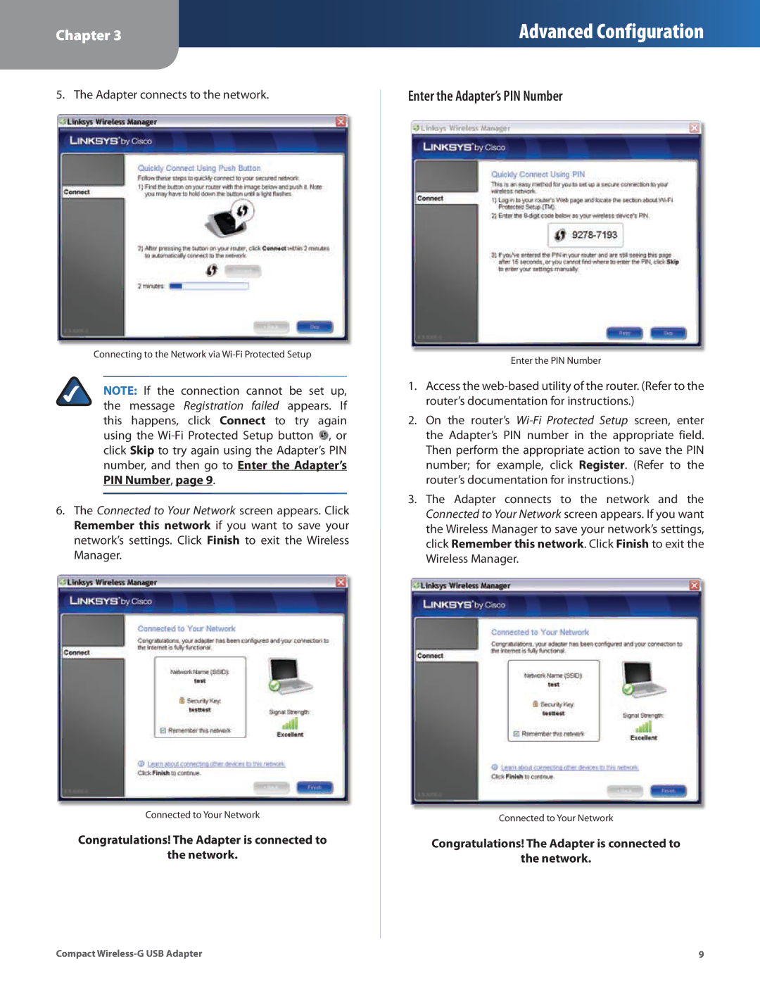 Cisco Systems WUSB54GC manual Enter the Adapter’s PIN Number 