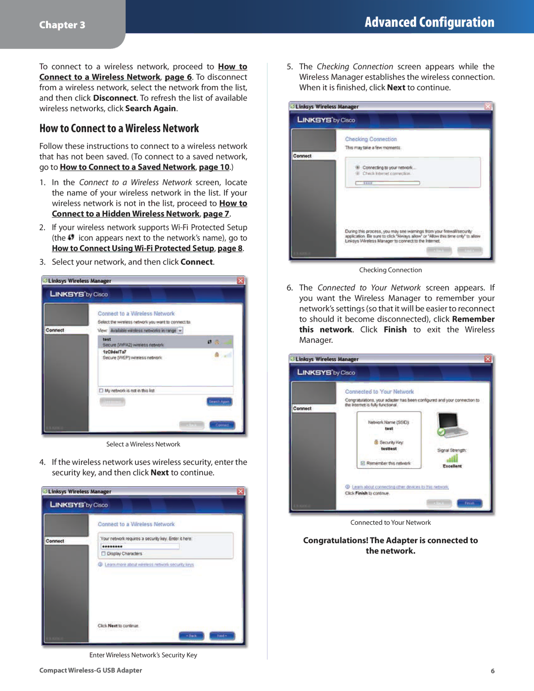 Cisco Systems WUSB54GC manual How to Connect to a Wireless Network, If your wireless network supports Wi-Fi Protected Setup 