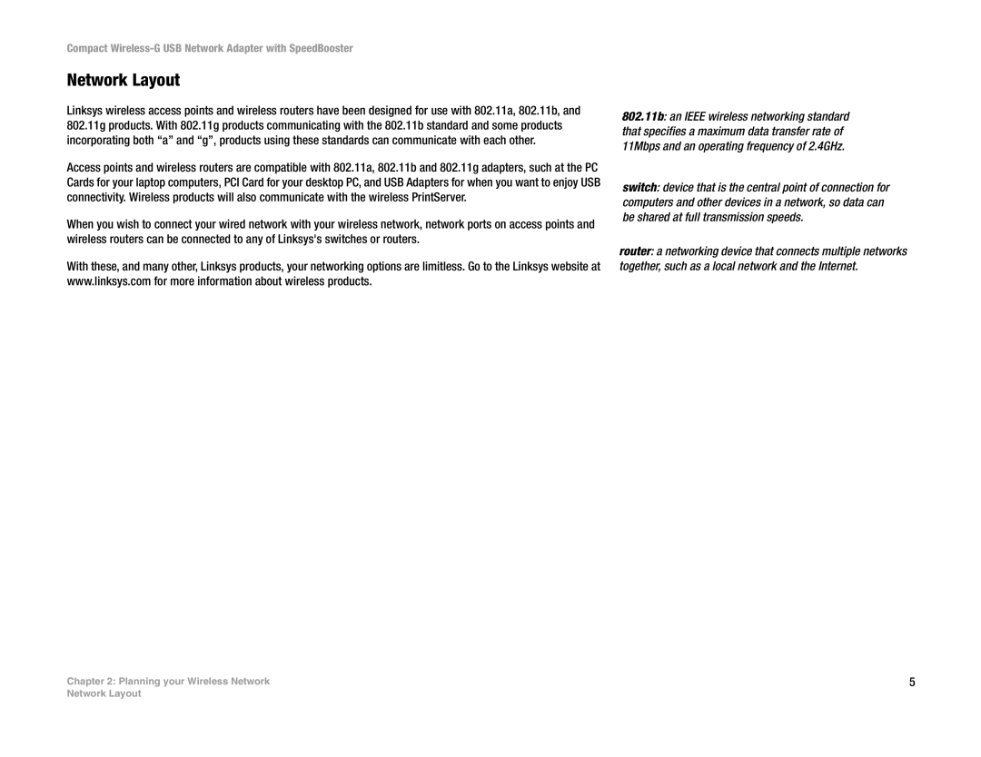 Cisco Systems WUSB54GSC manual Network Layout, Planning your Wireless Network 