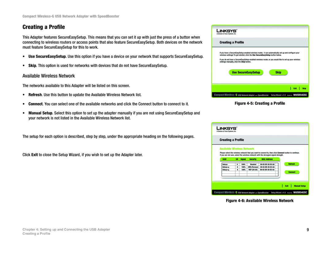 Cisco Systems WUSB54GSC manual Creating a Profile 