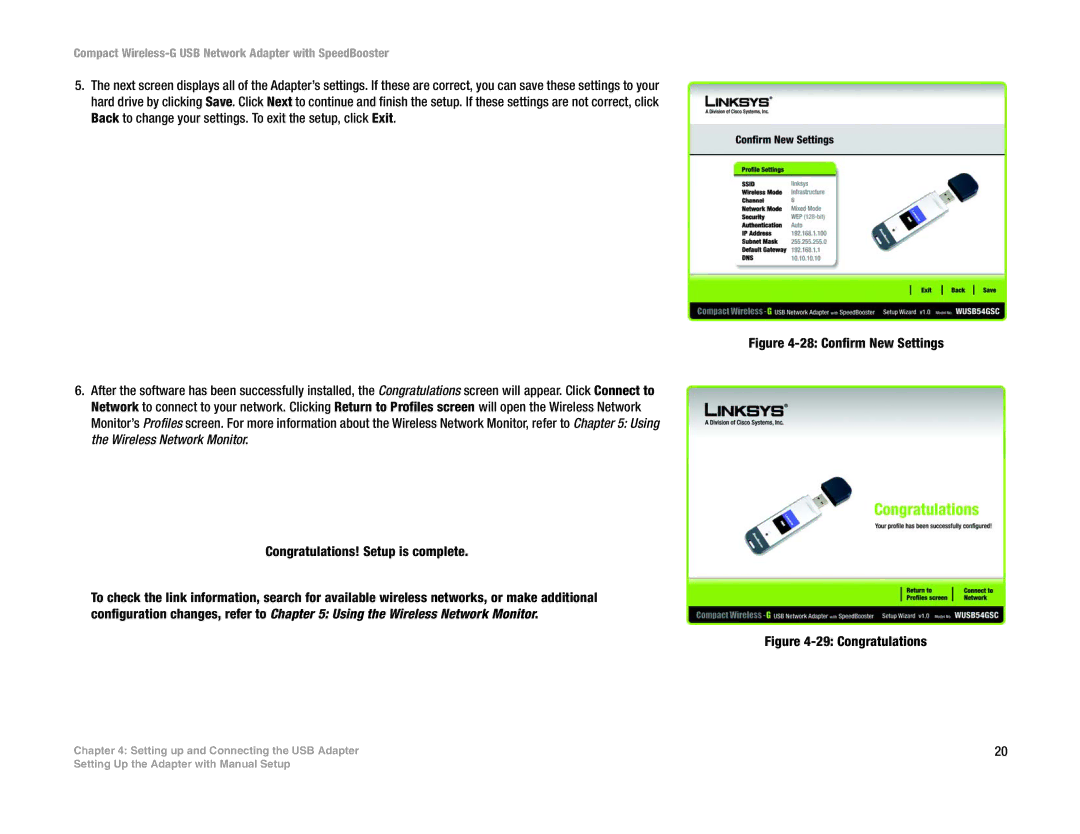 Cisco Systems WUSB54GSC manual Confirm New Settings 