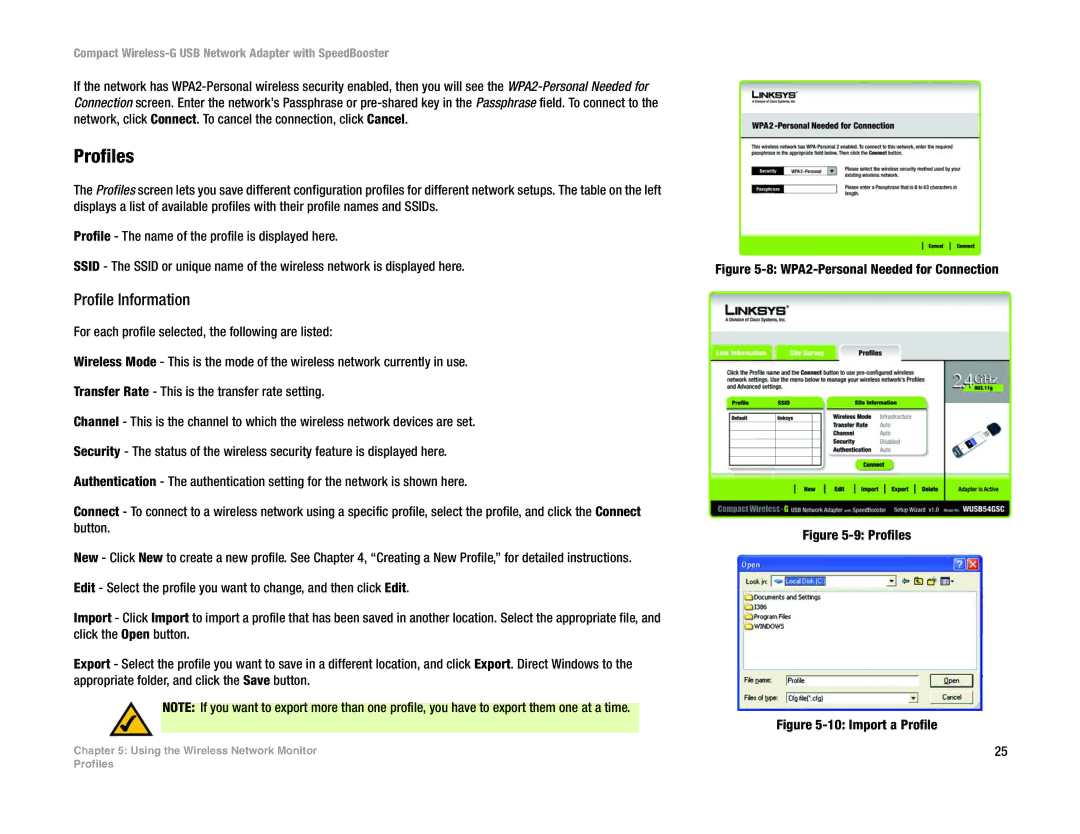 Cisco Systems WUSB54GSC manual Profiles, Profile Information 