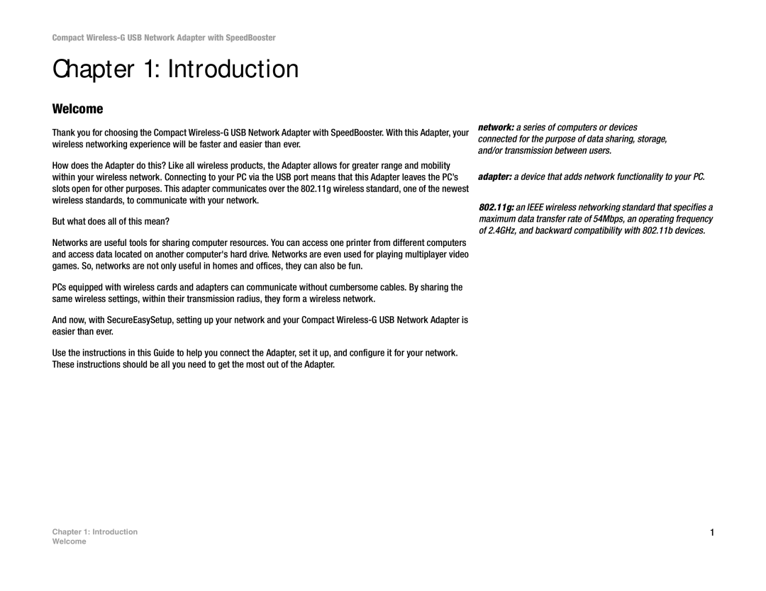 Cisco Systems WUSB54GSC manual Introduction, Welcome 