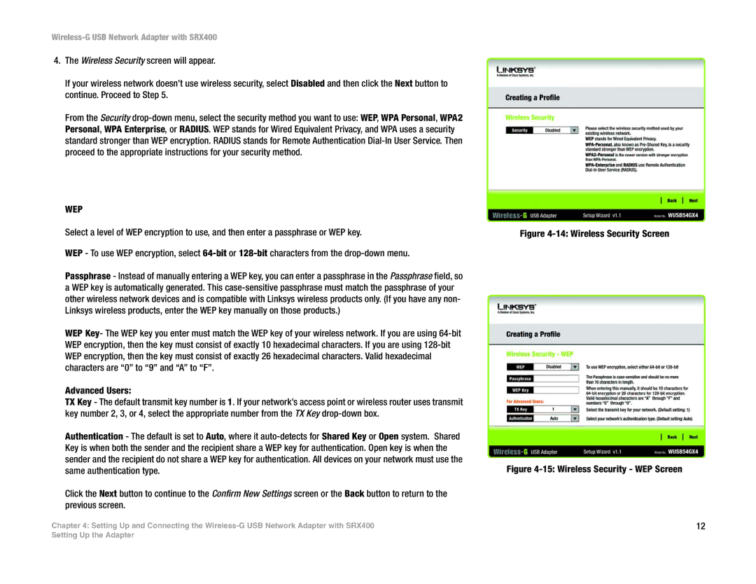 Cisco Systems WUSB54GX4 manual Wep 