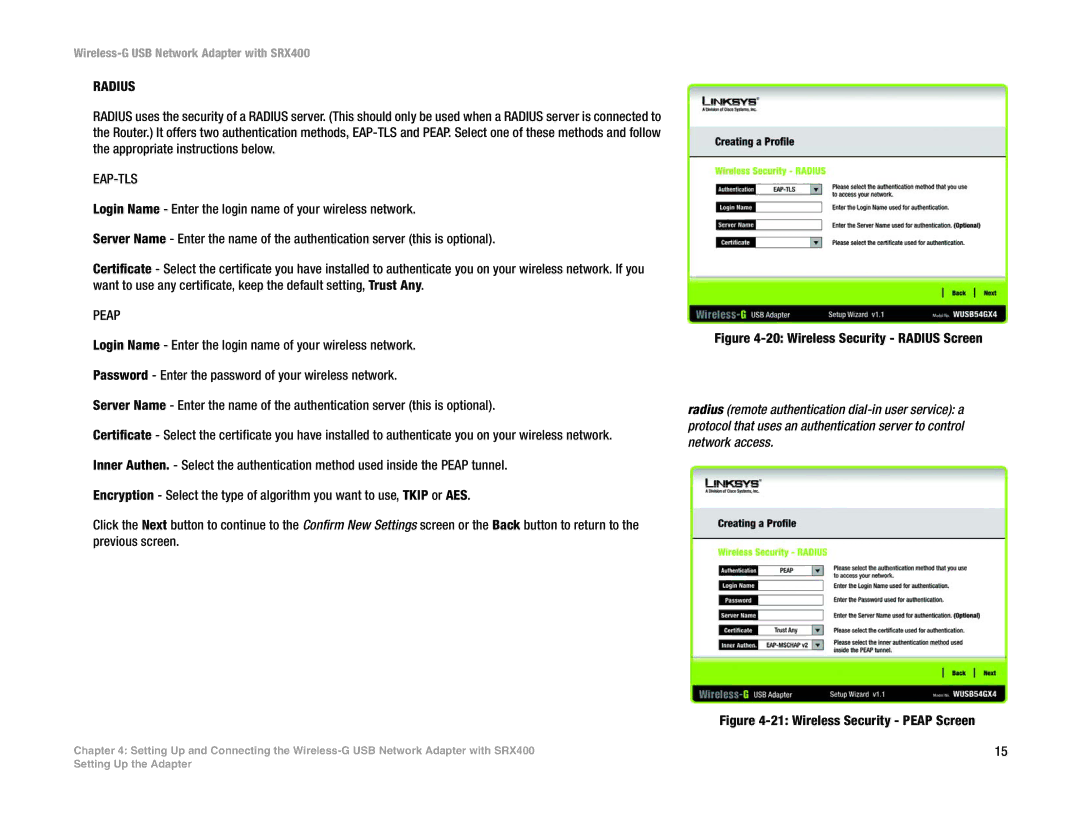 Cisco Systems WUSB54GX4 manual Radius 