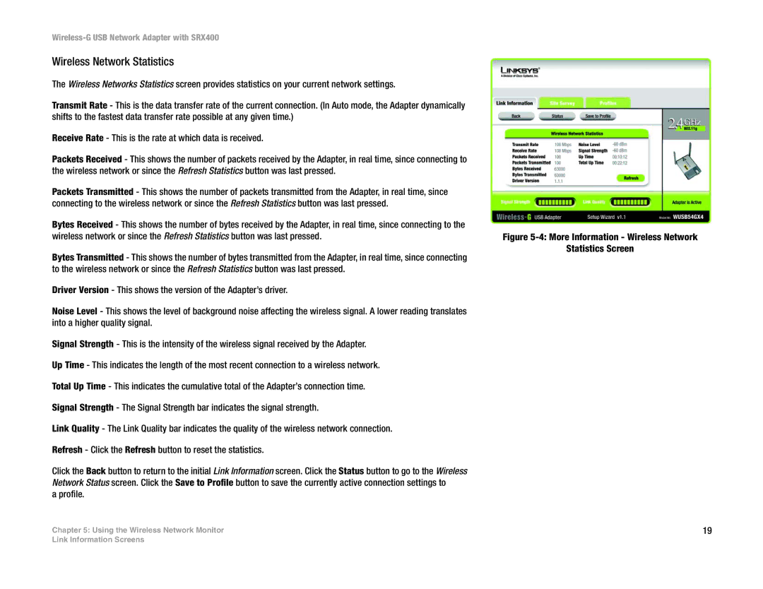 Cisco Systems WUSB54GX4 manual Wireless Network Statistics, Profile 