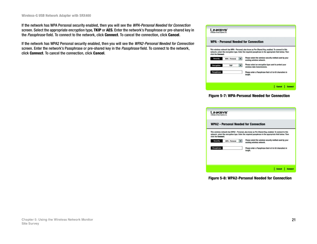 Cisco Systems WUSB54GX4 manual WPA-Personal Needed for Connection 