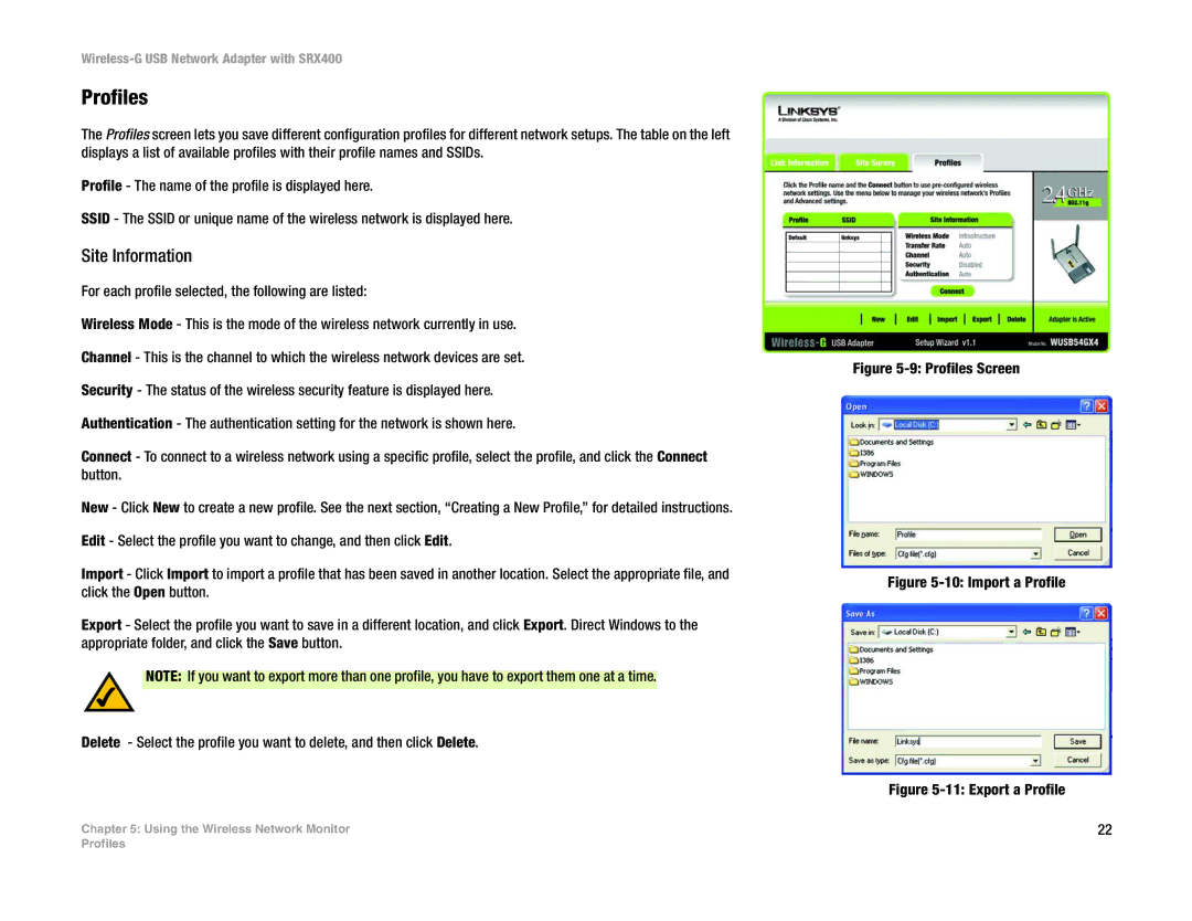 Cisco Systems WUSB54GX4 manual Profiles Screen 