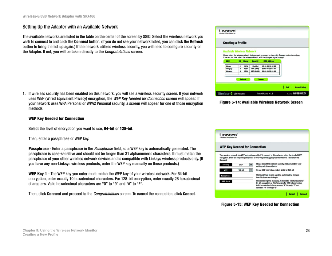 Cisco Systems WUSB54GX4 manual Available Wireless Network Screen 