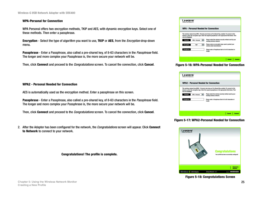 Cisco Systems WUSB54GX4 manual WPA-Personal Needed for Connection 