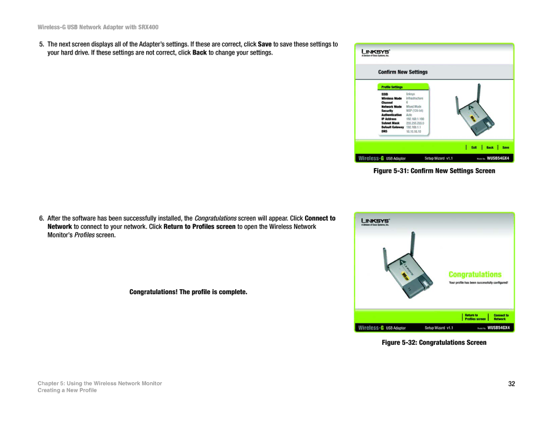 Cisco Systems WUSB54GX4 manual Congratulations Screen 