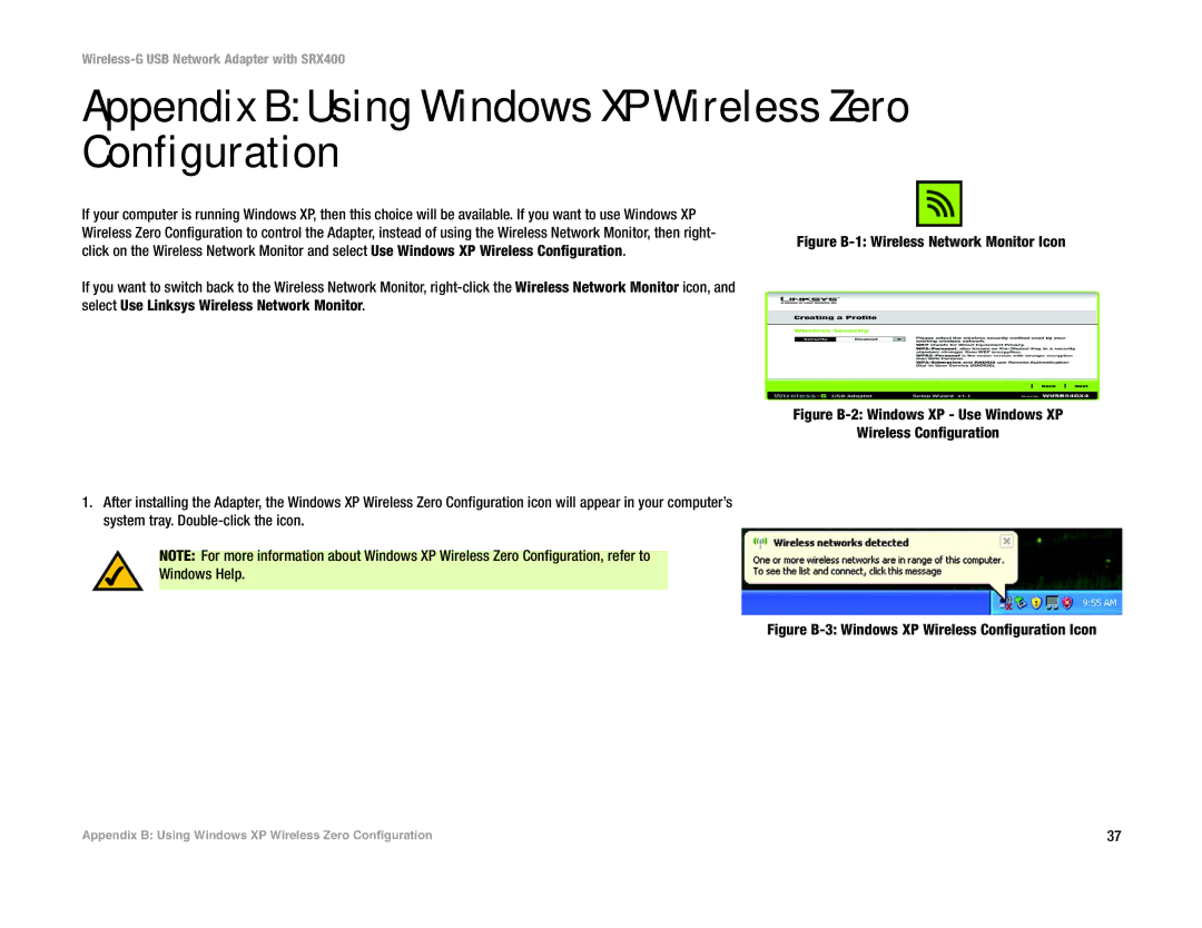 Cisco Systems WUSB54GX4 Appendix B Using Windows XP Wireless Zero Configuration, Figure B-1 Wireless Network Monitor Icon 