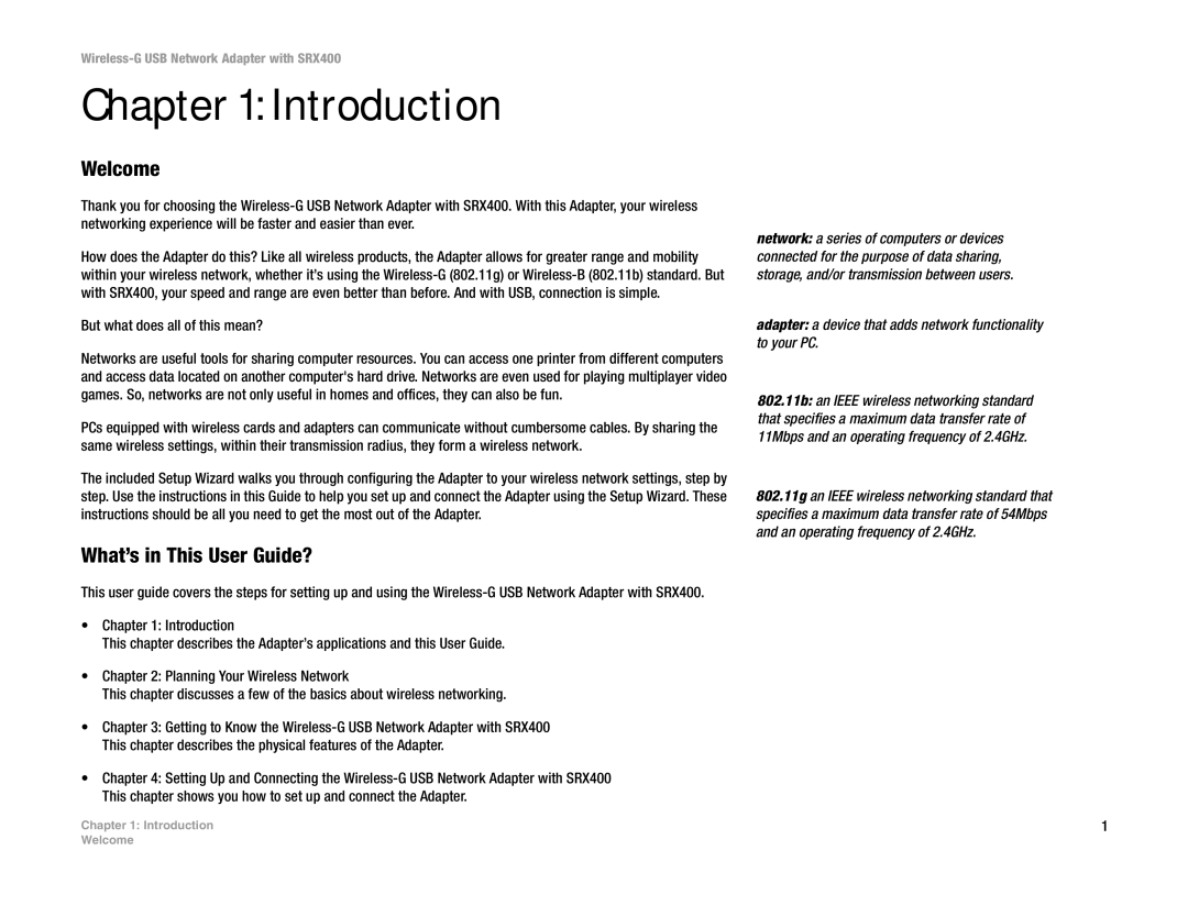 Cisco Systems WUSB54GX4 manual Introduction, Welcome, What’s in This User Guide? 