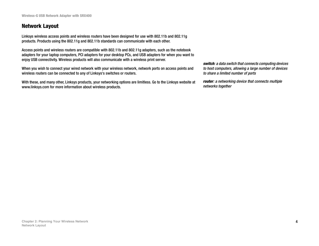 Cisco Systems WUSB54GX4 manual Network Layout 