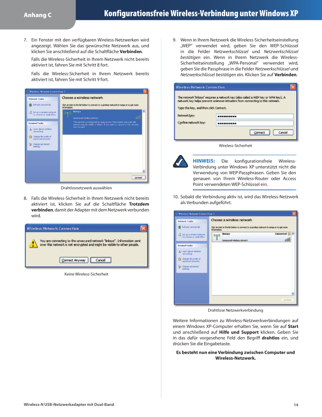 Cisco Systems WUSB600N manual Drahtlosnetzwerk auswählen 