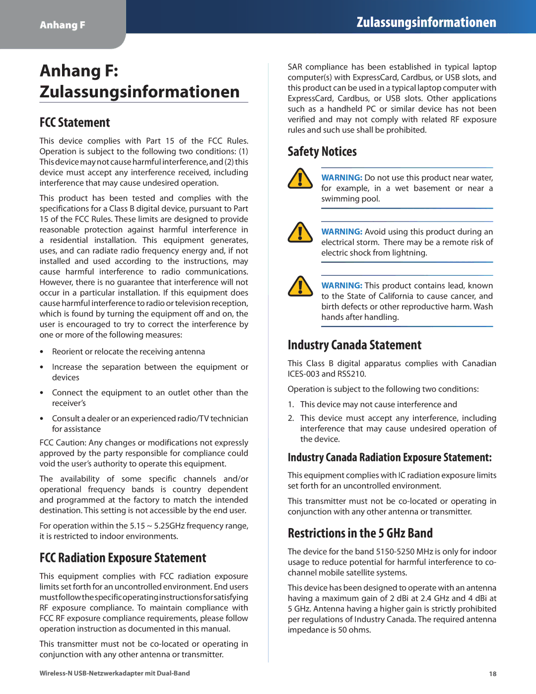 Cisco Systems WUSB600N manual FCC Statement, FCC Radiation Exposure Statement, Safety Notices Industry Canada Statement 