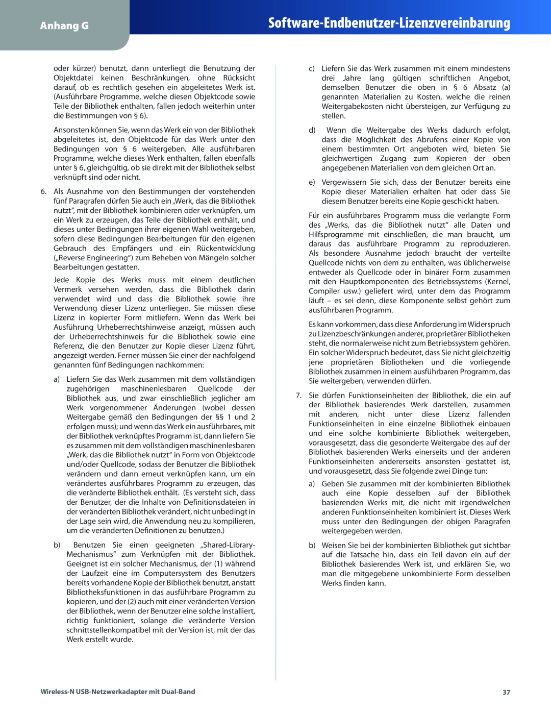 Cisco Systems WUSB600N manual Software-Endbenutzer-Lizenzvereinbarung, Anhang G 
