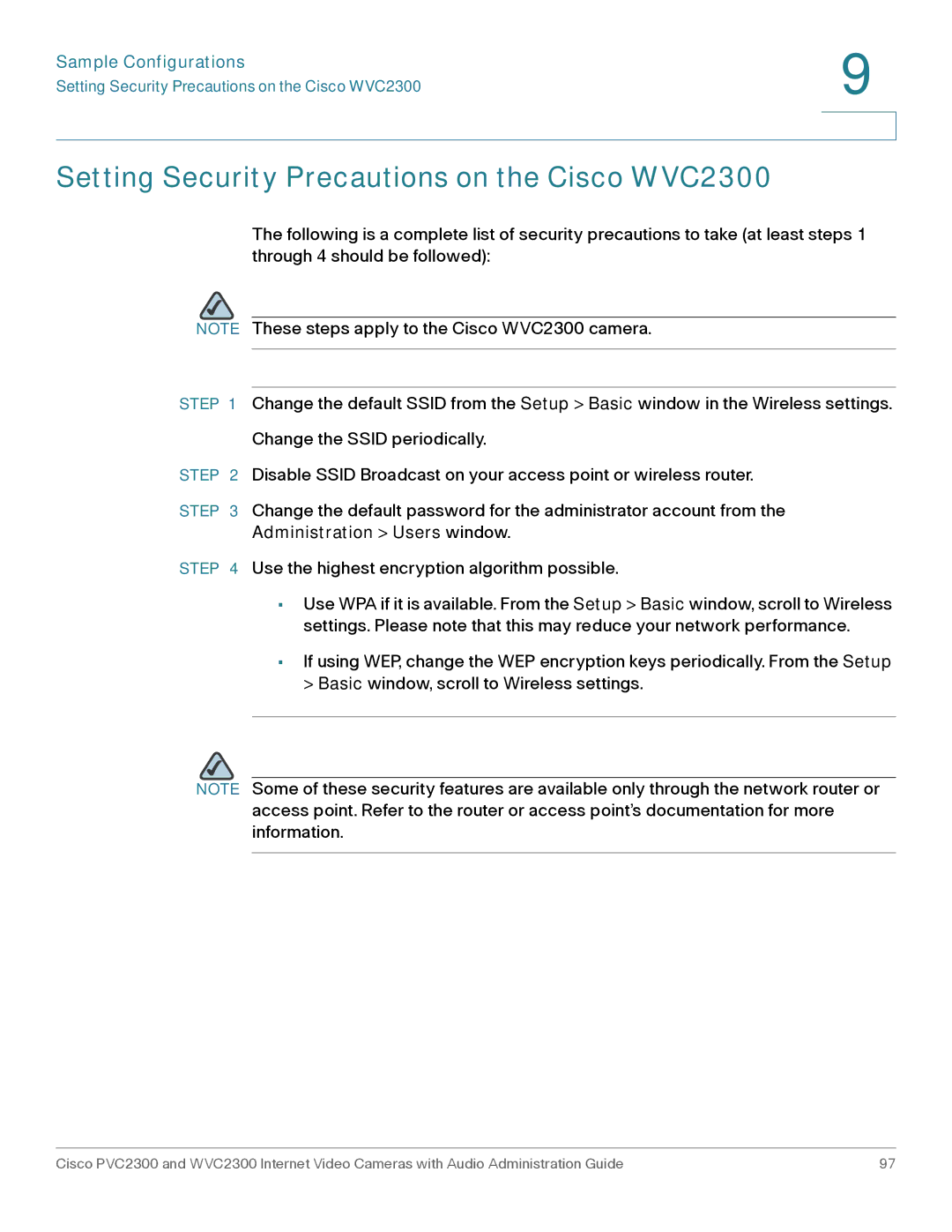 Cisco Systems manual Setting Security Precautions on the Cisco WVC2300, Administration Users window 