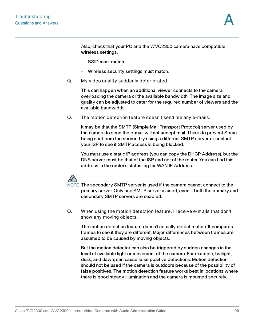 Cisco Systems WVC2300 manual Troubleshooting, My video quality suddenly deteriorated 