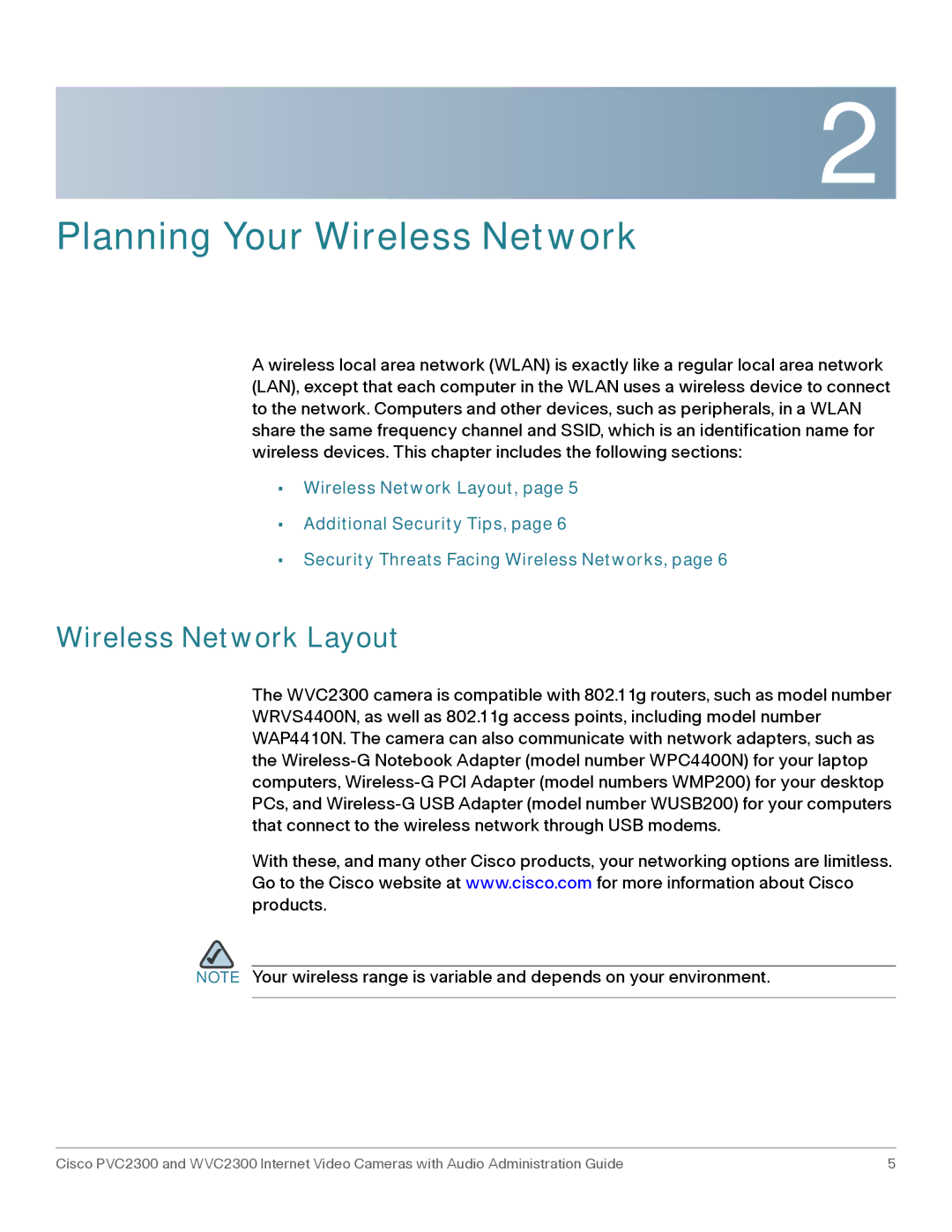 Cisco Systems WVC2300 manual Planning Your Wireless Network, Wireless Network Layout 