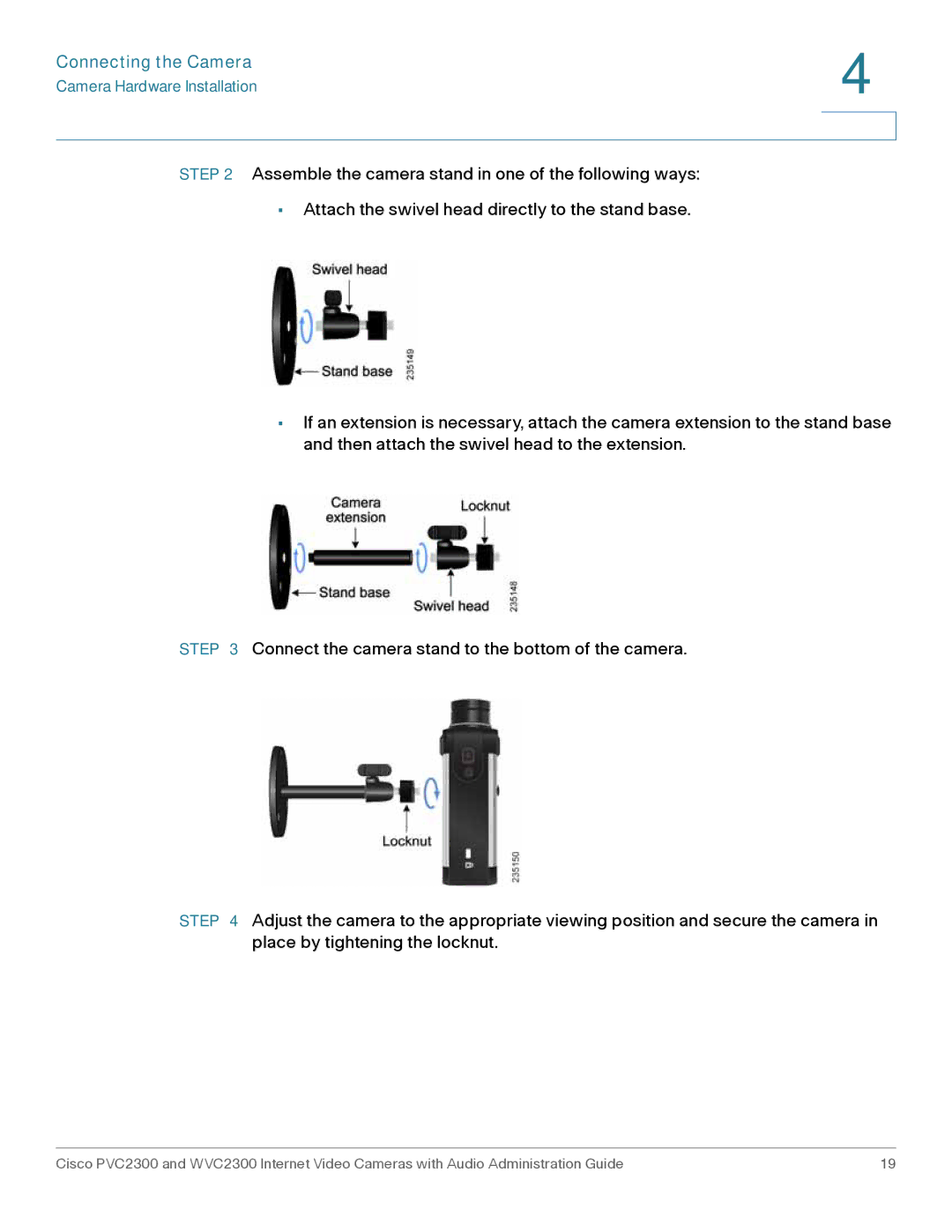 Cisco Systems WVC2300 manual Camera Hardware Installation 