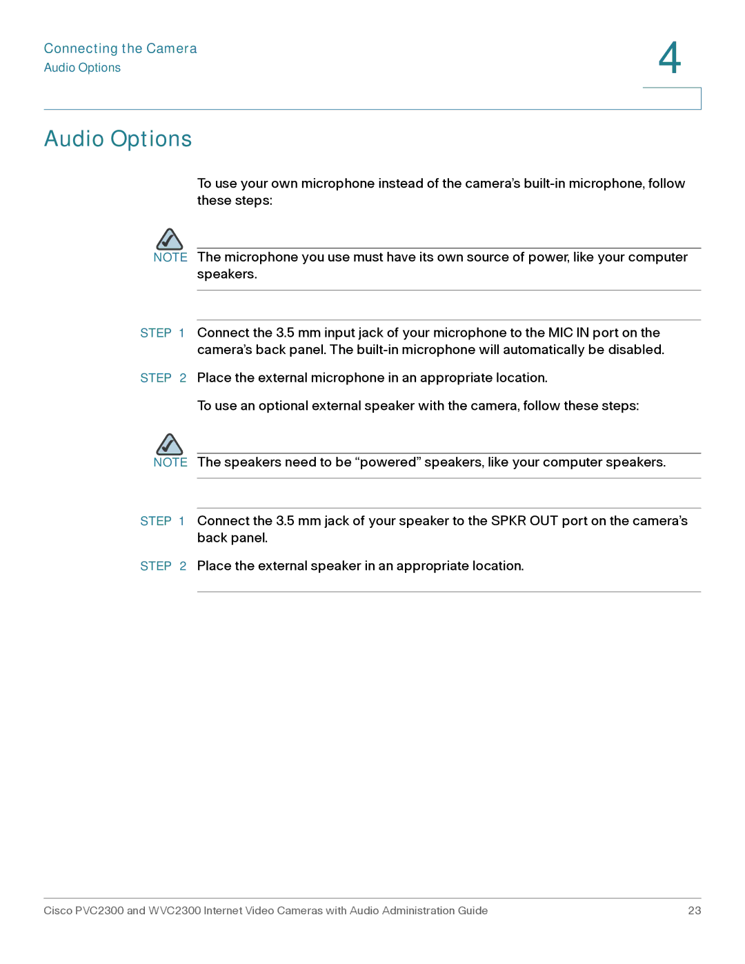 Cisco Systems WVC2300 manual Audio Options 