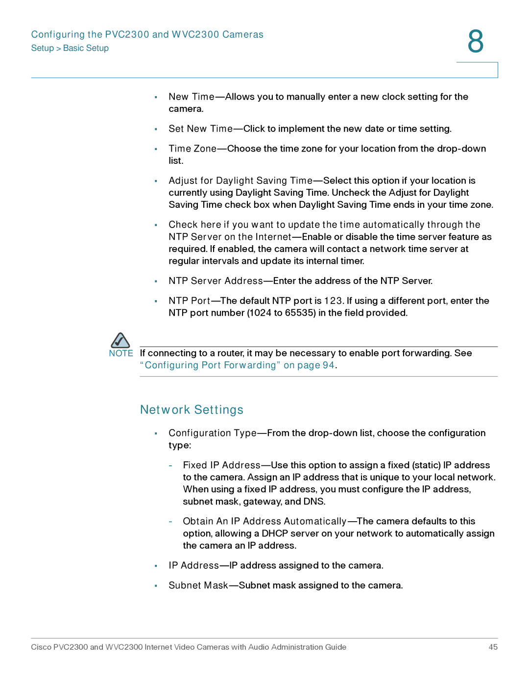 Cisco Systems WVC2300 manual Network Settings 