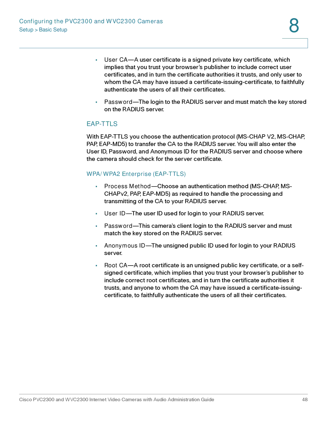 Cisco Systems WVC2300 manual WPA/WPA2 Enterprise EAP-TTLS 