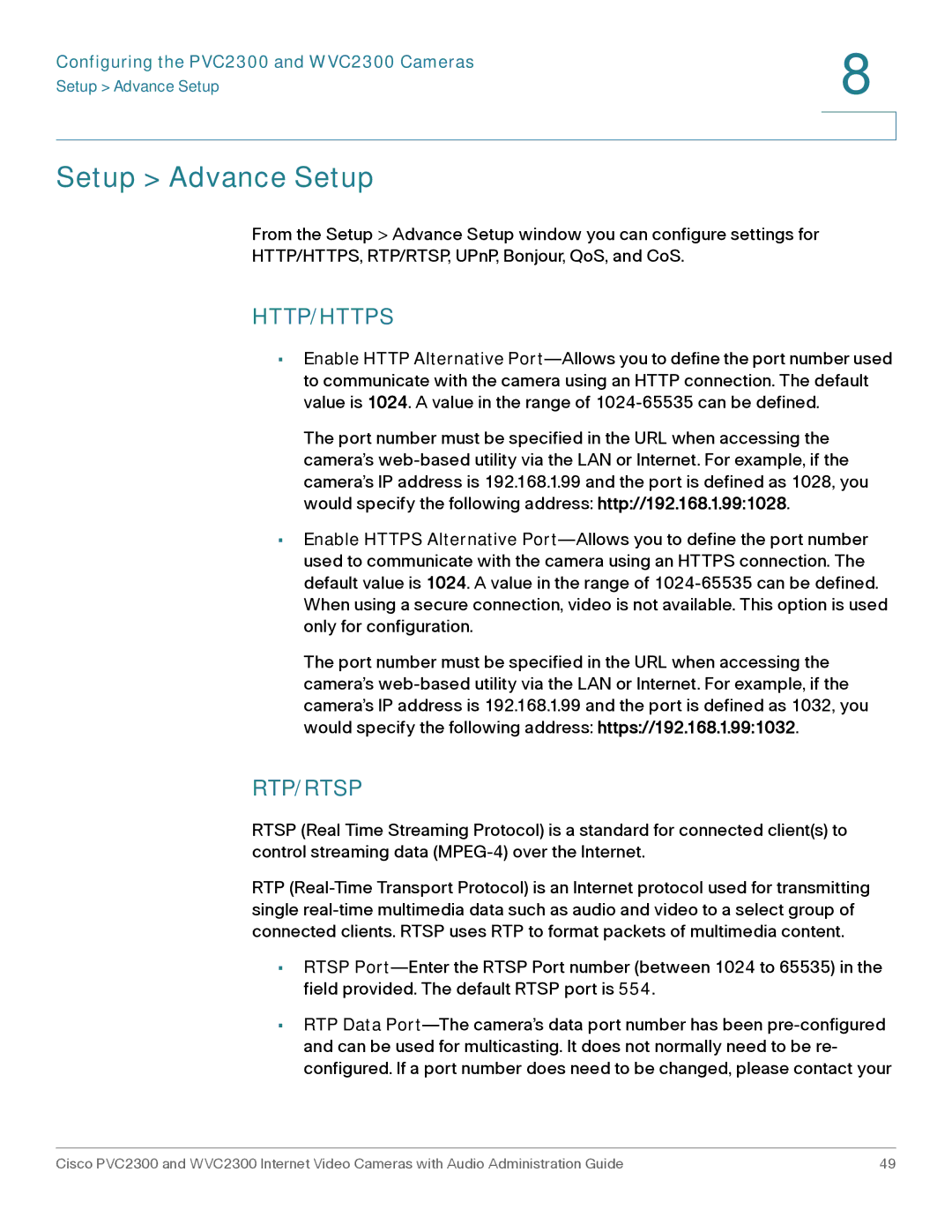 Cisco Systems WVC2300 manual Setup Advance Setup, Http/Https 