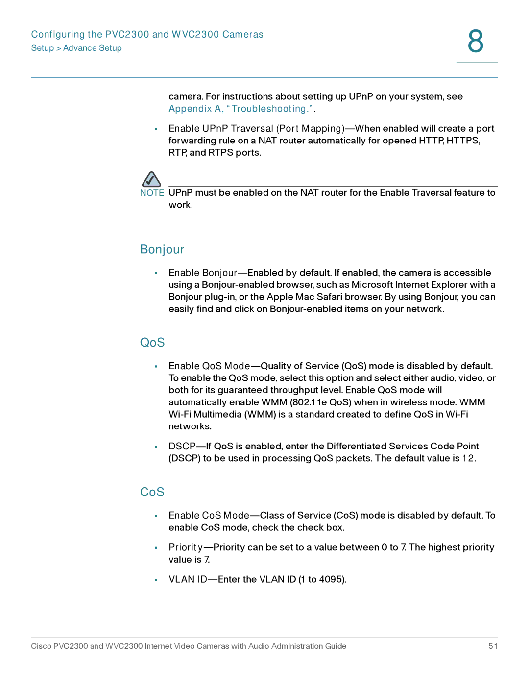 Cisco Systems WVC2300 manual Bonjour, QoS, CoS 