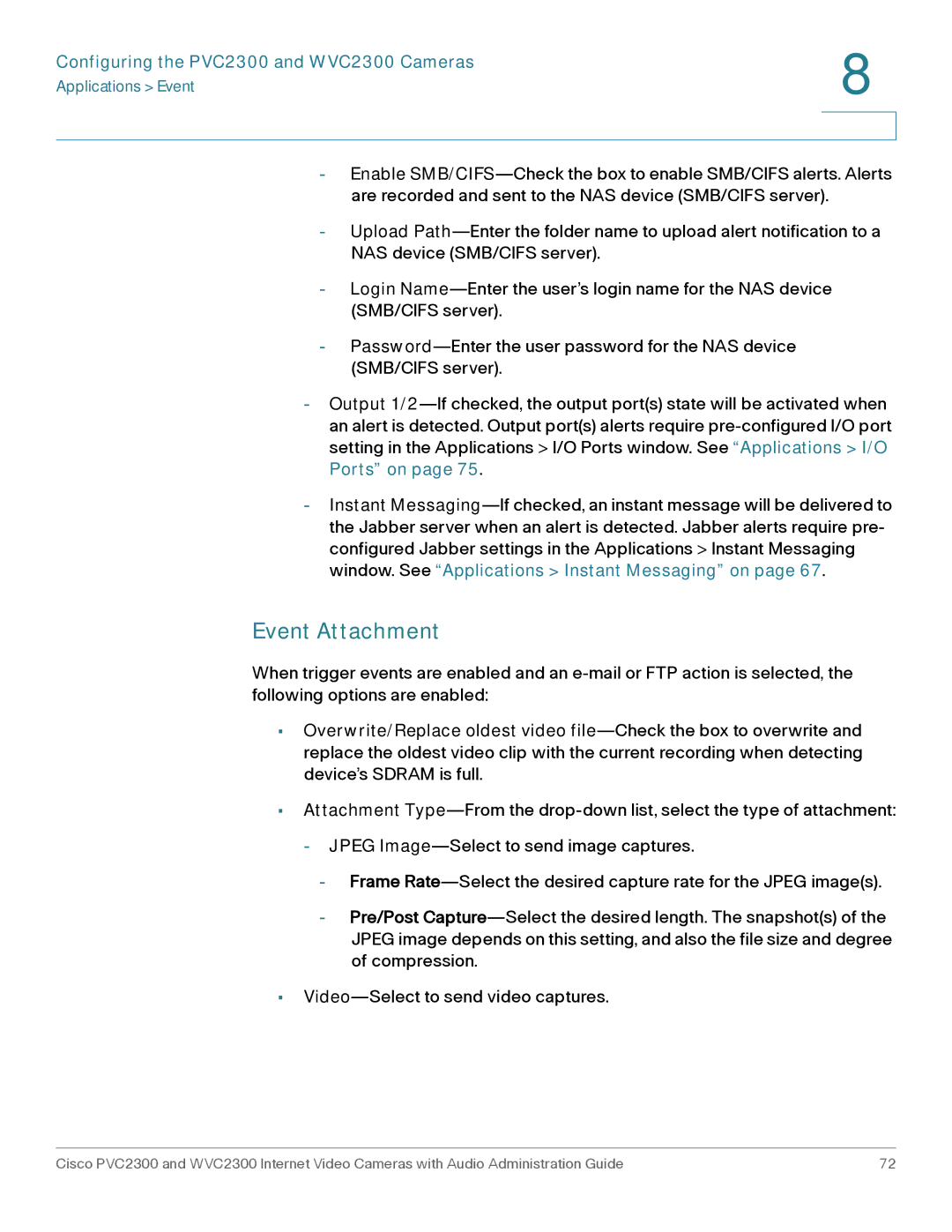 Cisco Systems WVC2300 manual Event Attachment 