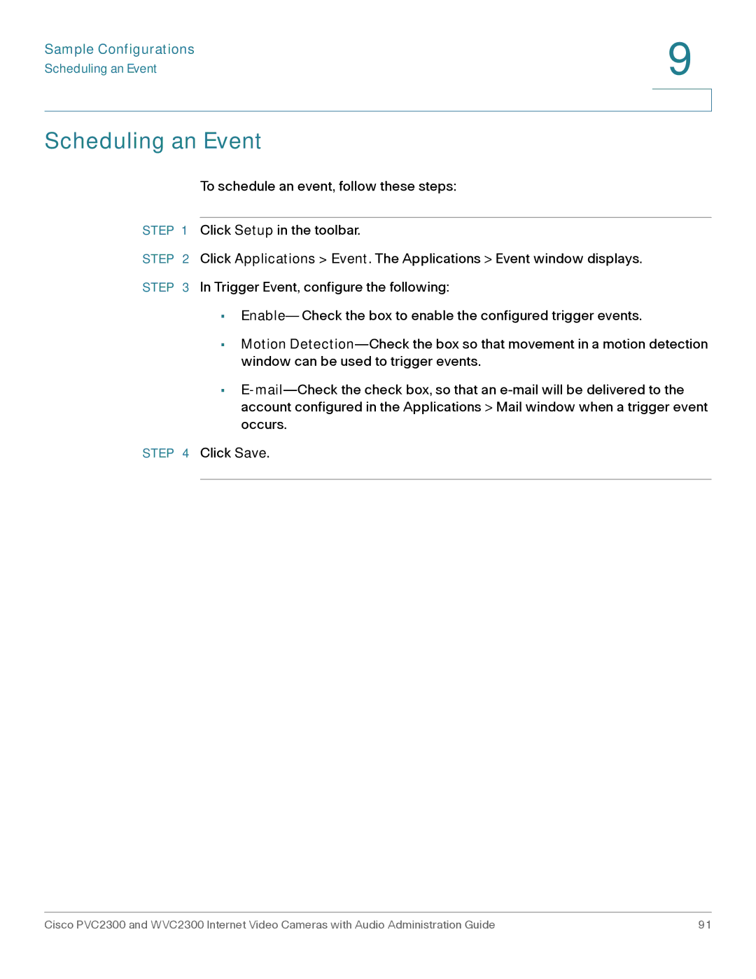 Cisco Systems WVC2300 manual Scheduling an Event 