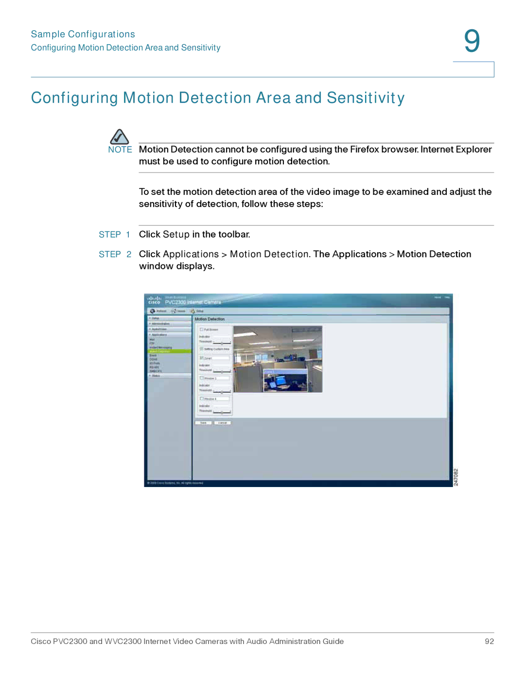 Cisco Systems WVC2300 manual Configuring Motion Detection Area and Sensitivity 