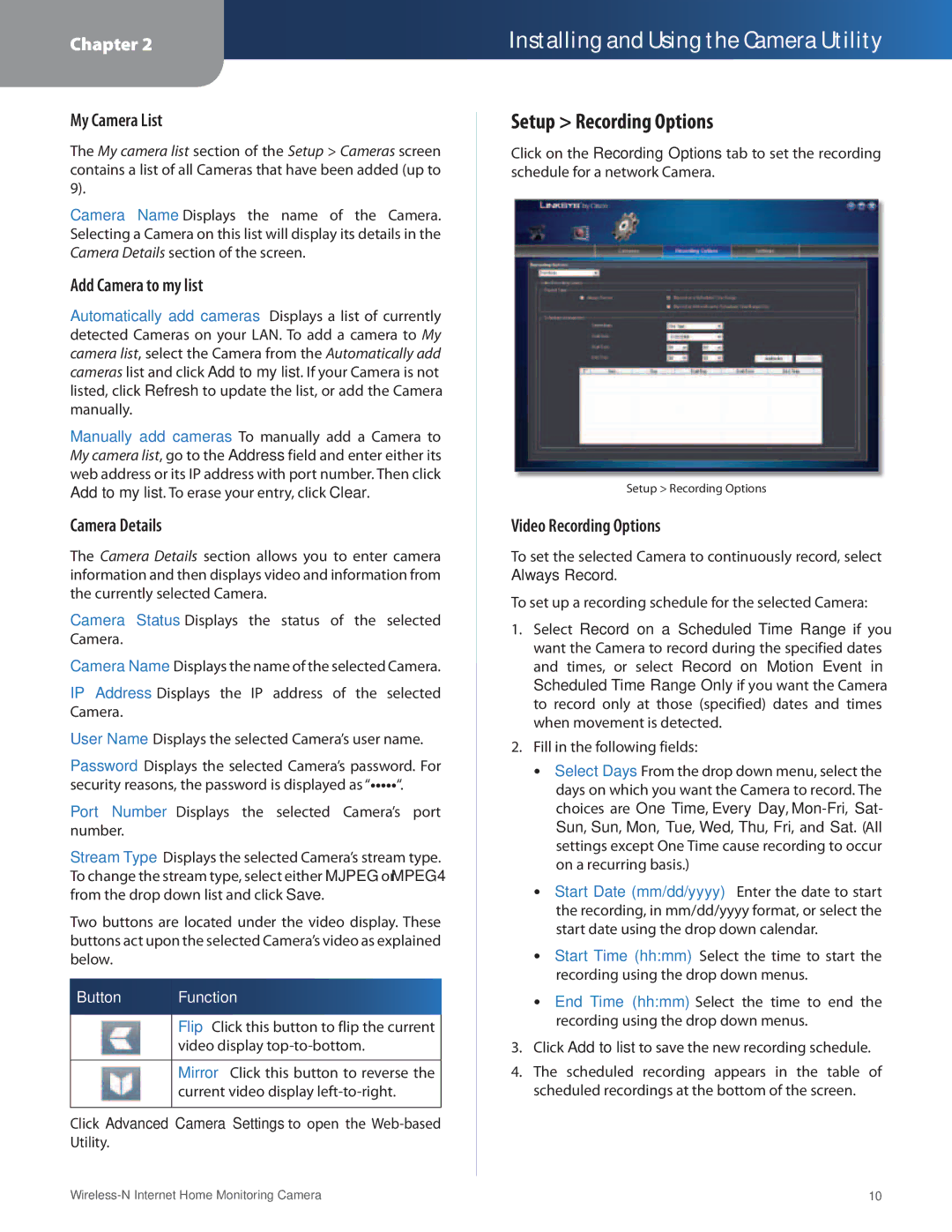 Cisco Systems WVC80N manual Setup Recording Options, My Camera List, Add Camera to my list, Camera Details 