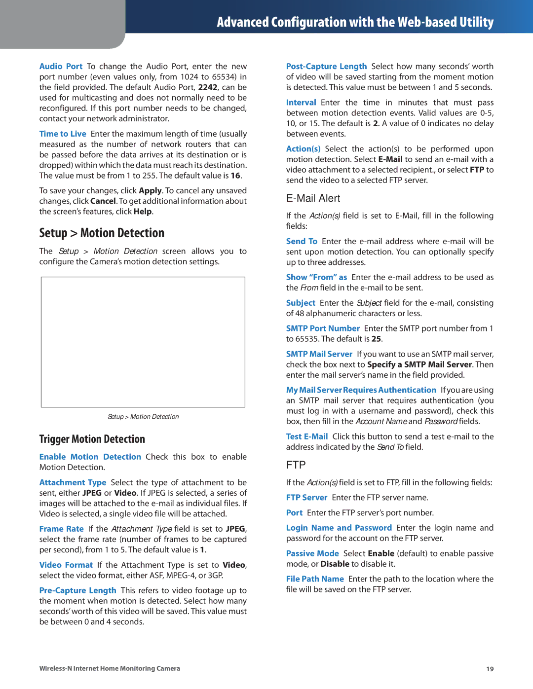 Cisco Systems WVC80N manual Setup Motion Detection, Trigger Motion Detection, Mail Alert 