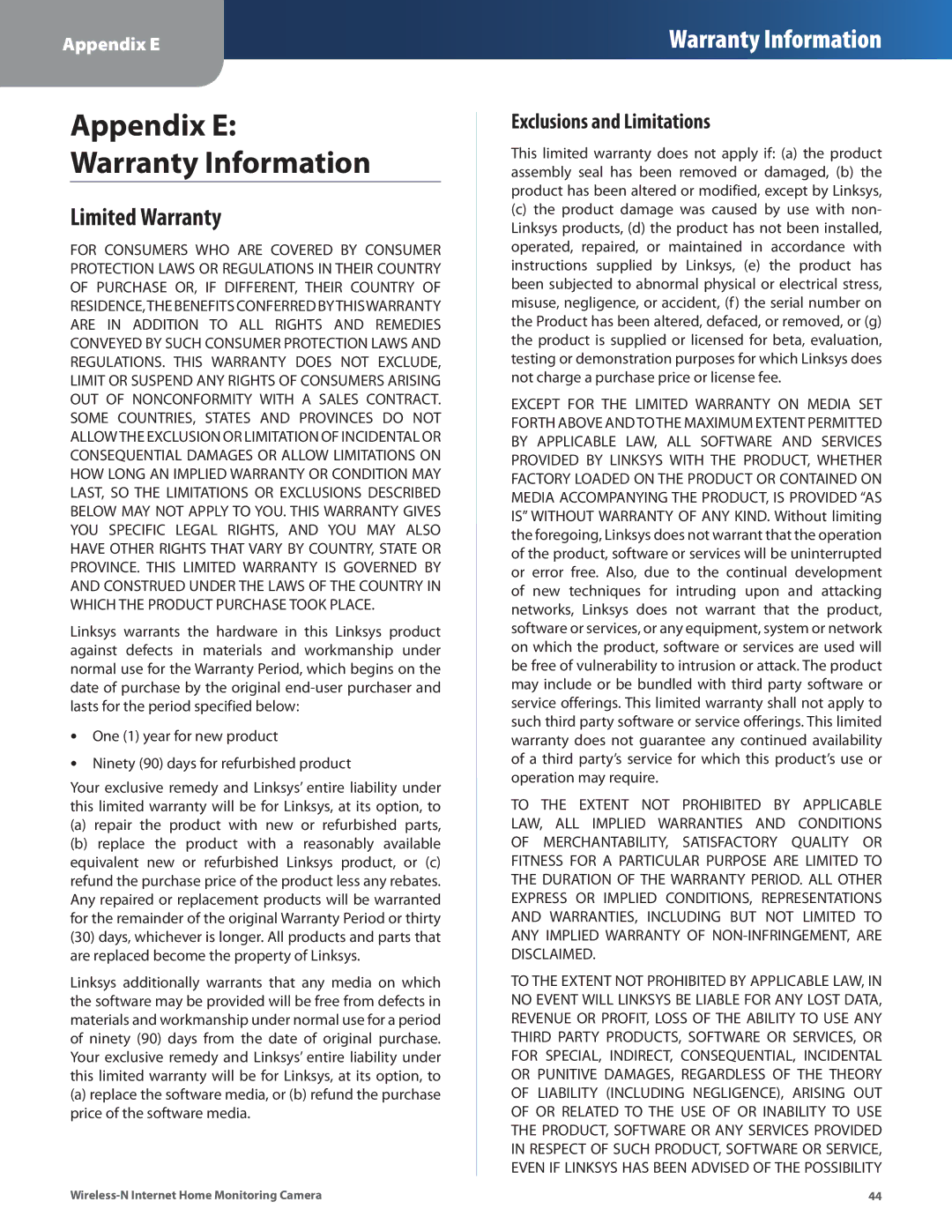 Cisco Systems WVC80N manual Limited Warranty, Exclusions and Limitations 