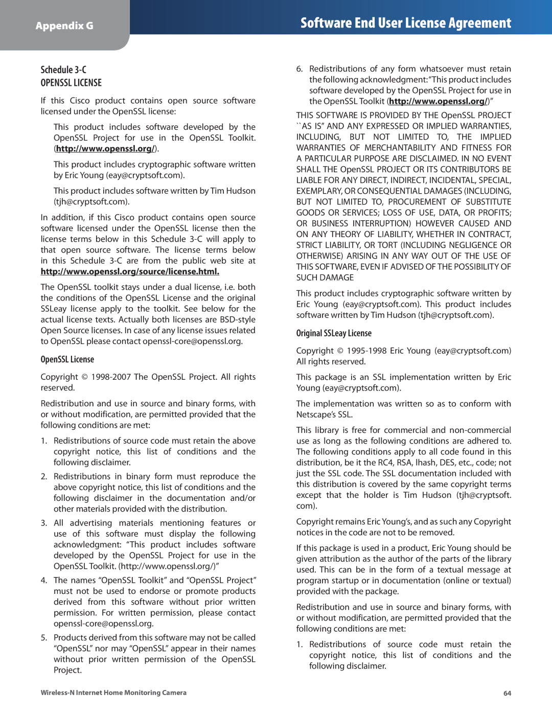 Cisco Systems WVC80N manual Schedule 3-C, Openssl License 