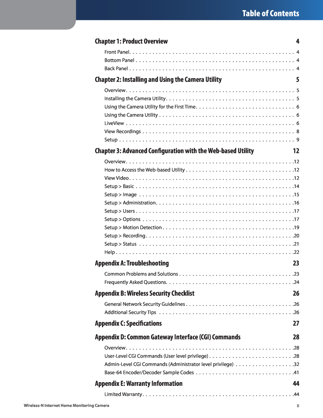 Cisco Systems WVC80N manual Table of Contents 