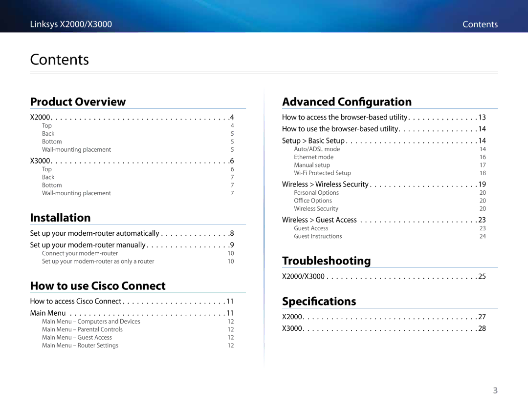 Cisco Systems X3000, X2000 manual Contents 