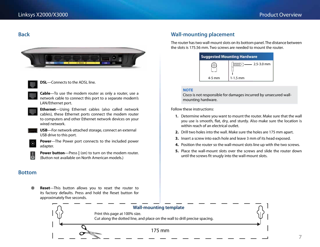 Cisco Systems X3000, X2000 manual Back 